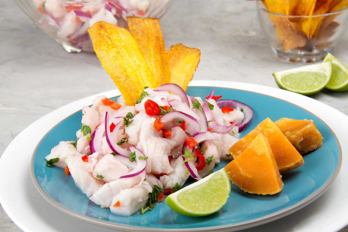Healthy Peruvian Ceviche With Vegetables And Sweet Potato