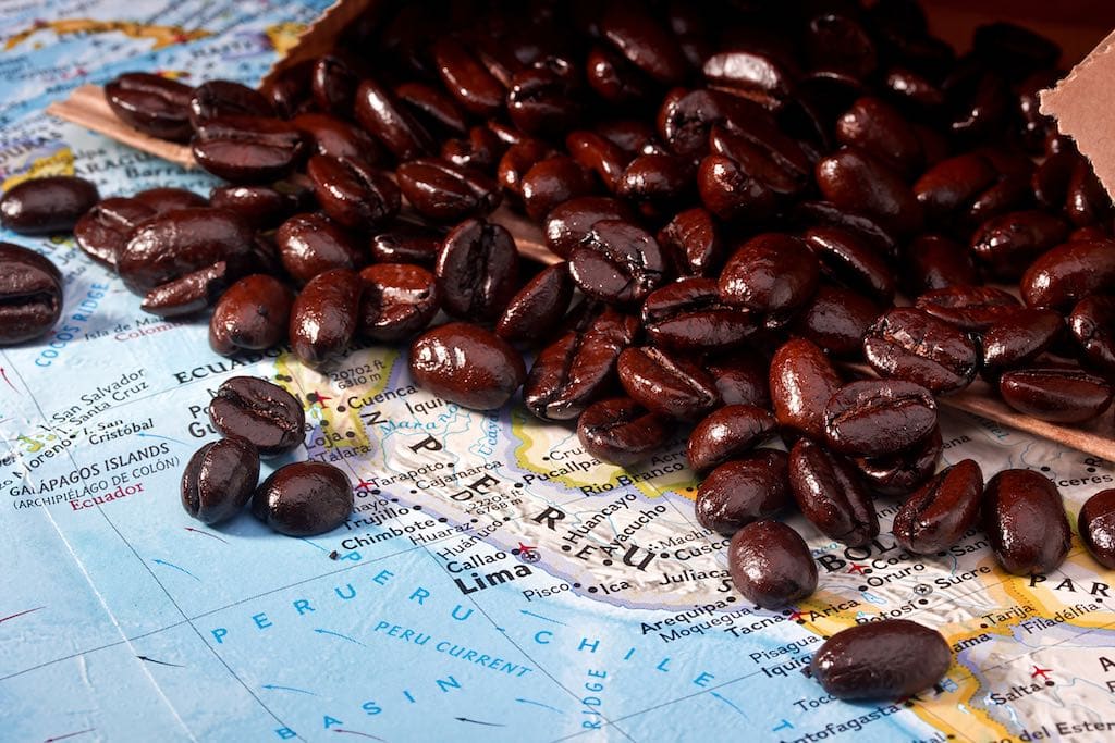 Coffee beans from organic Peruvian coffee