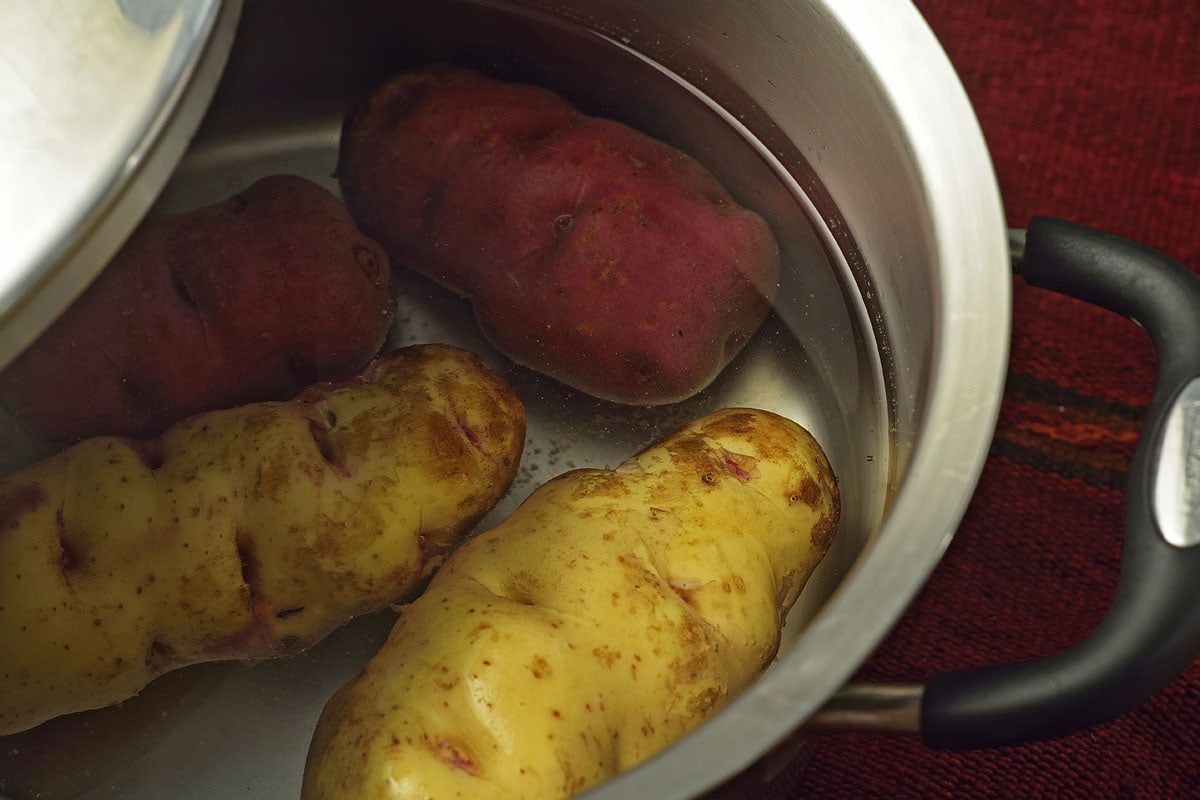 Boiling peruvian potatoes for papa a la huancaina