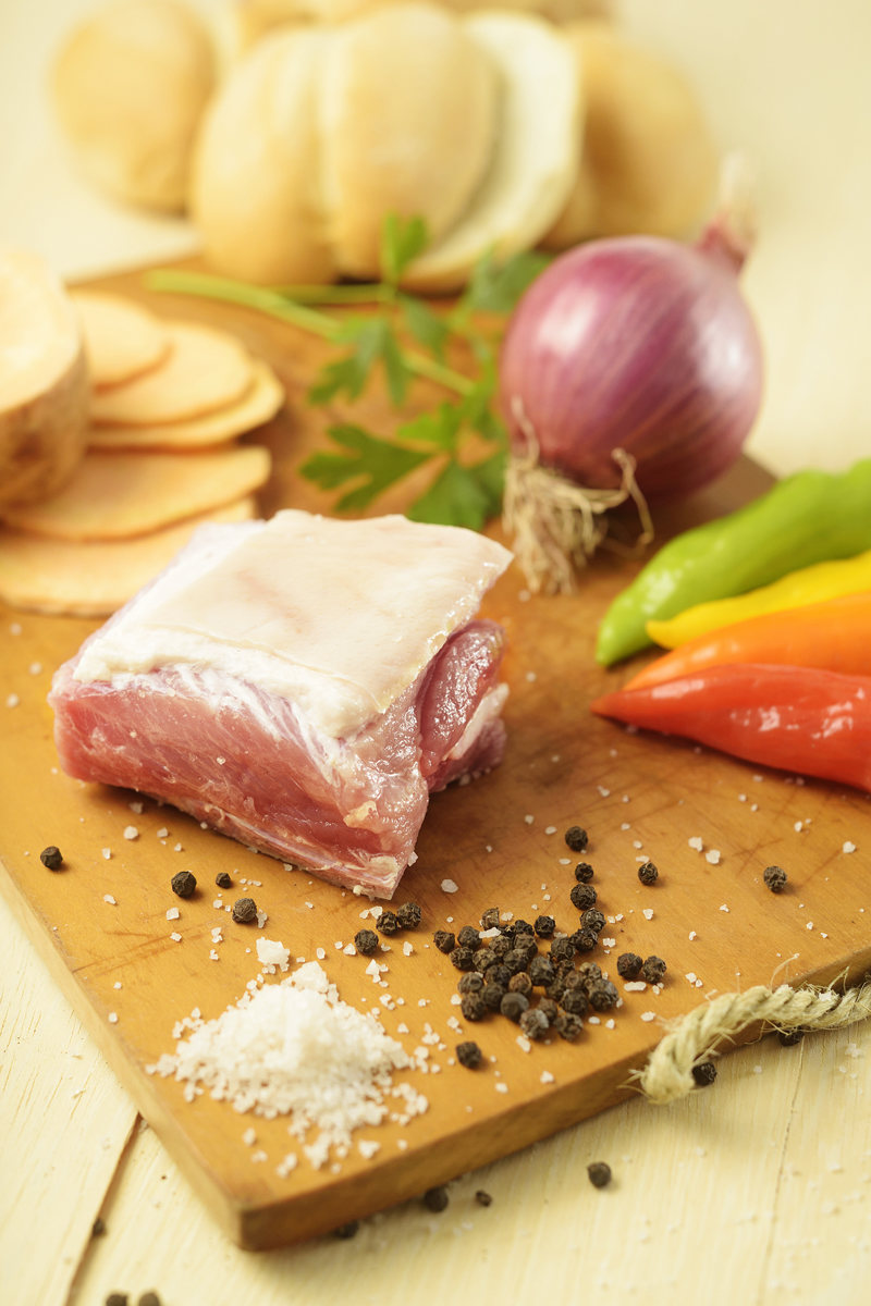 pork salt pepper and chili ingredients for chicharron