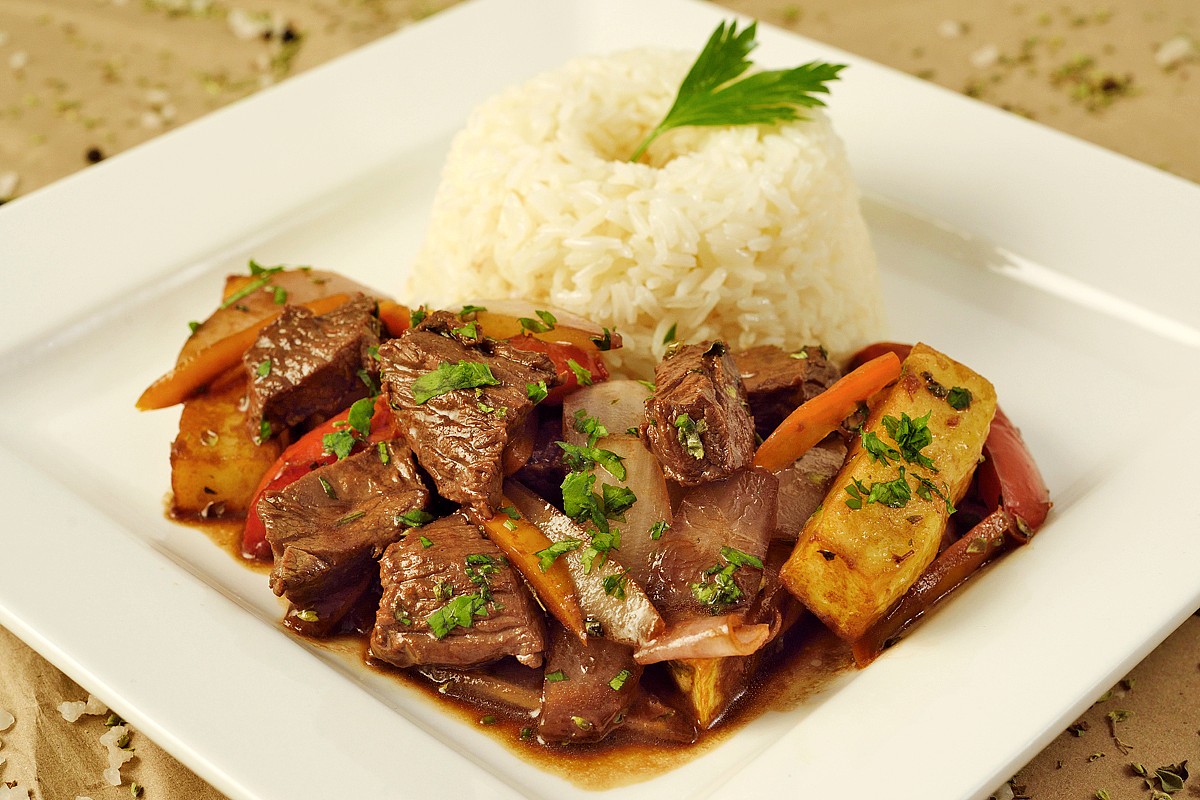 lomo saltado with rice and cilantro recipe