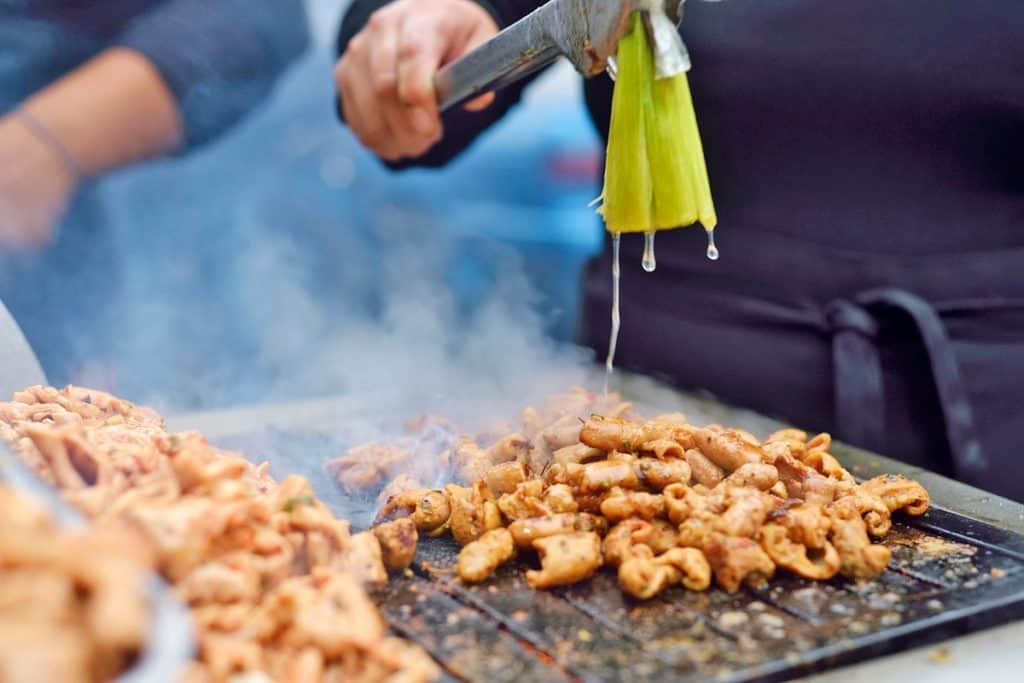 Anticuchos served by a street vendor in Peru