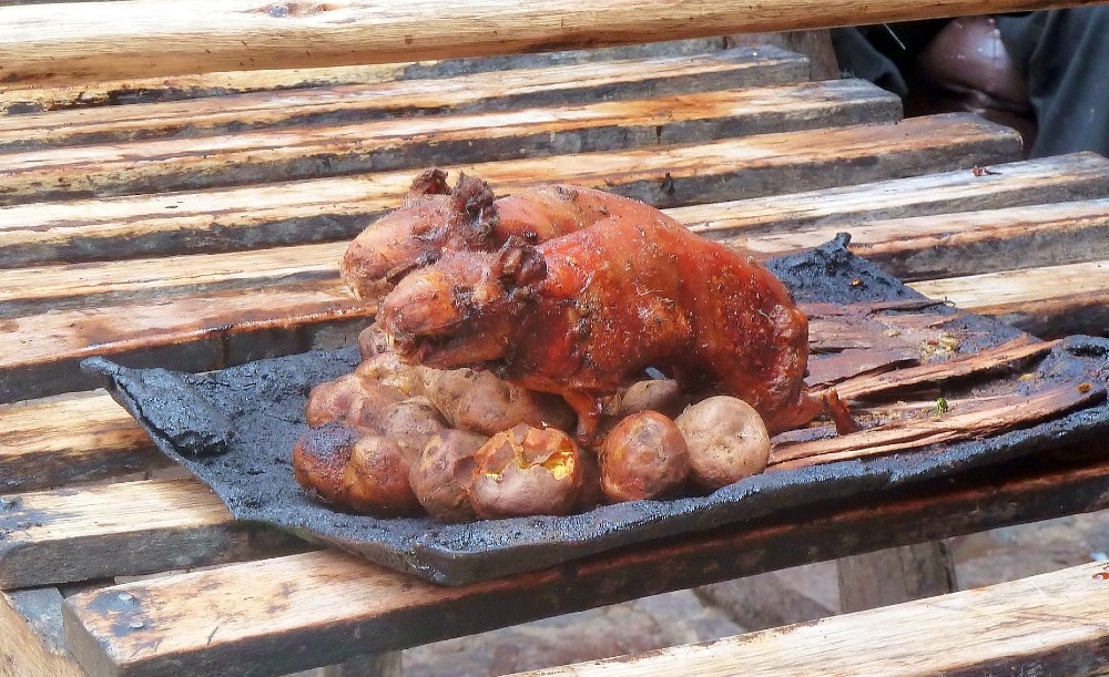 Roast Guinea Pig Cuy With Potatoes