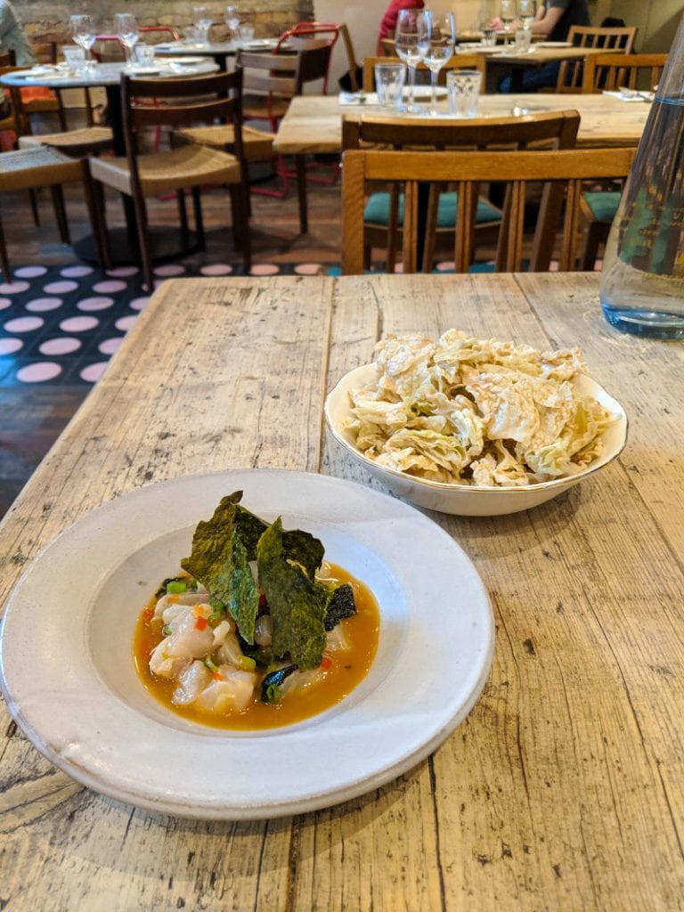 ceviche and cabbage with sesame starter