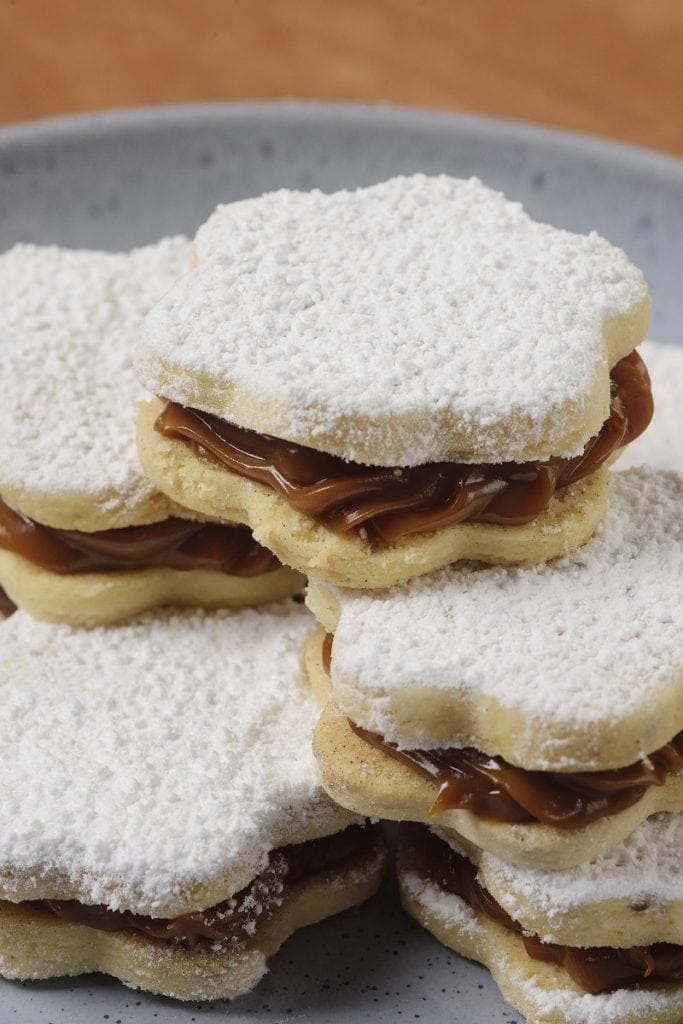 Delicious Peruvian Alfajores cookies on plate