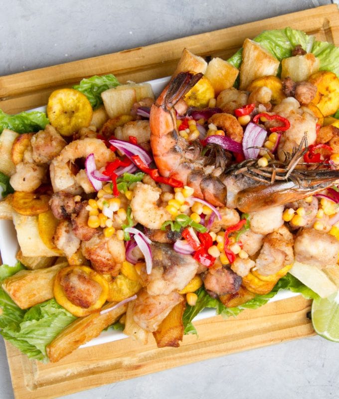 Peruvian jalea fried seafood dish