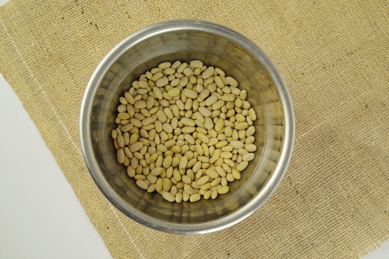dried beans in metal bowl