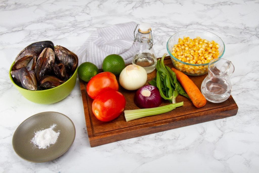 ingredients for Peruvian steamed mussels