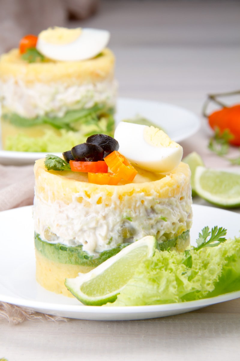 Causa Rellena With Olives Onion Mayo Potato Chicken