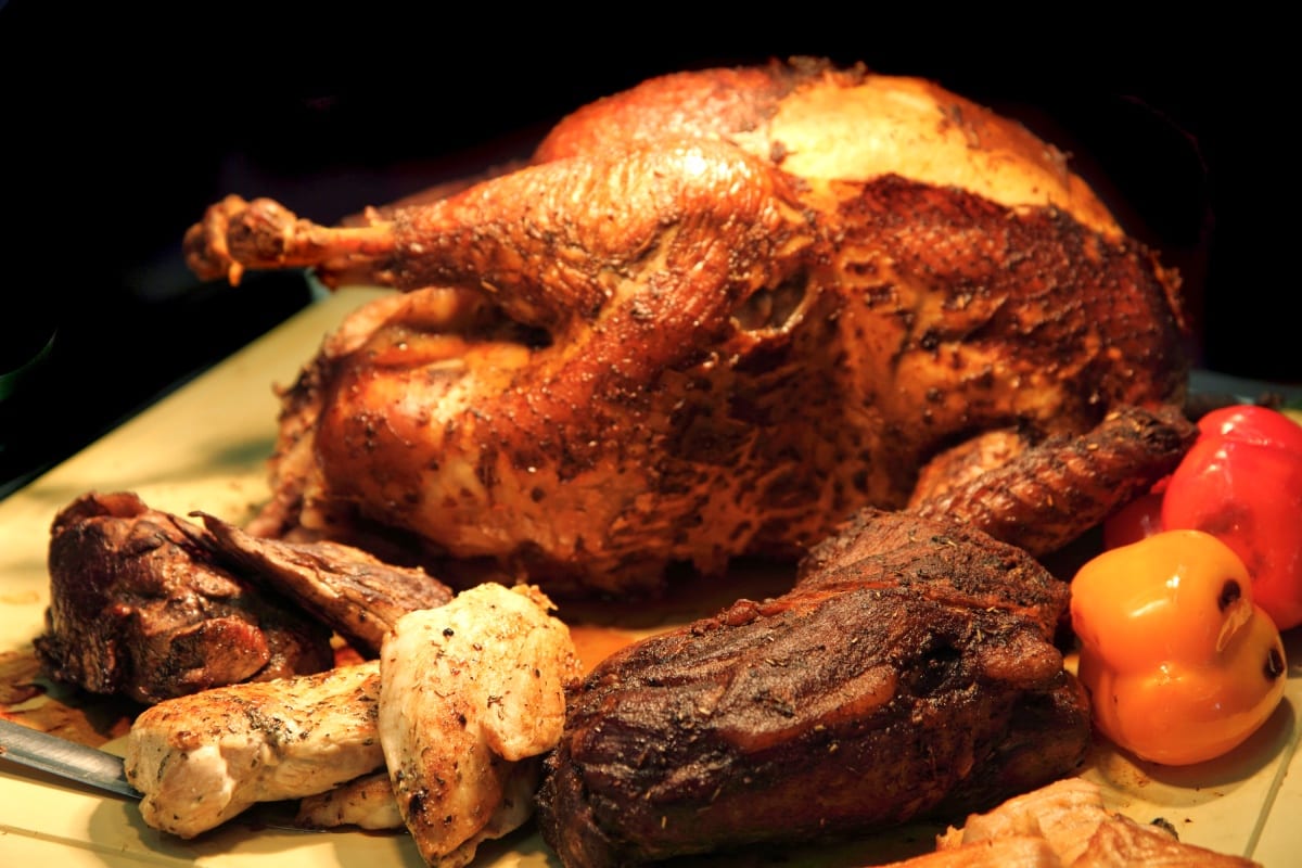 Christmas roast turkey in Peru with sweet peppers