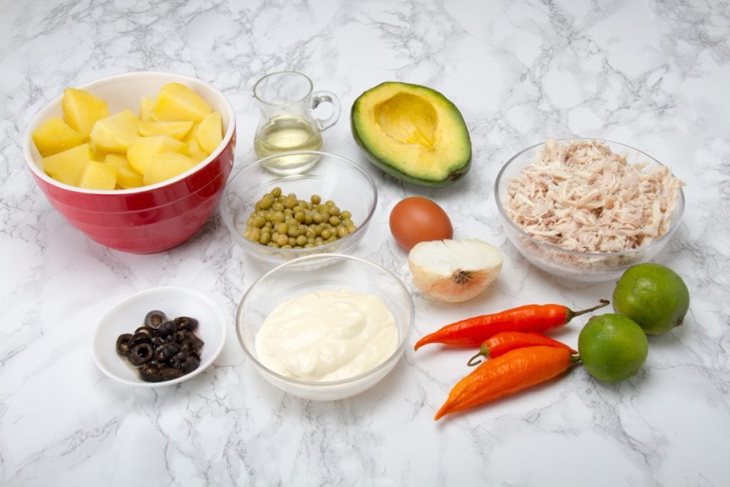 Ingredients For Peruvian Causa Rellena De Pollo