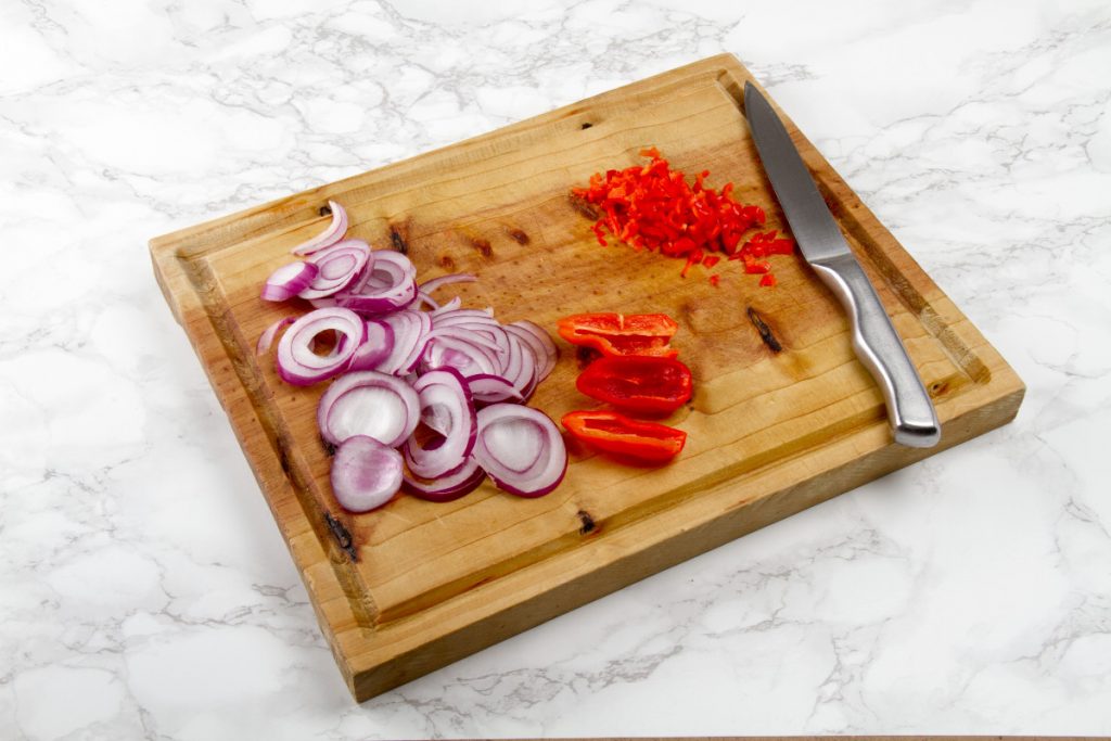 Step 6 Cut Red Peppers And Red Onion