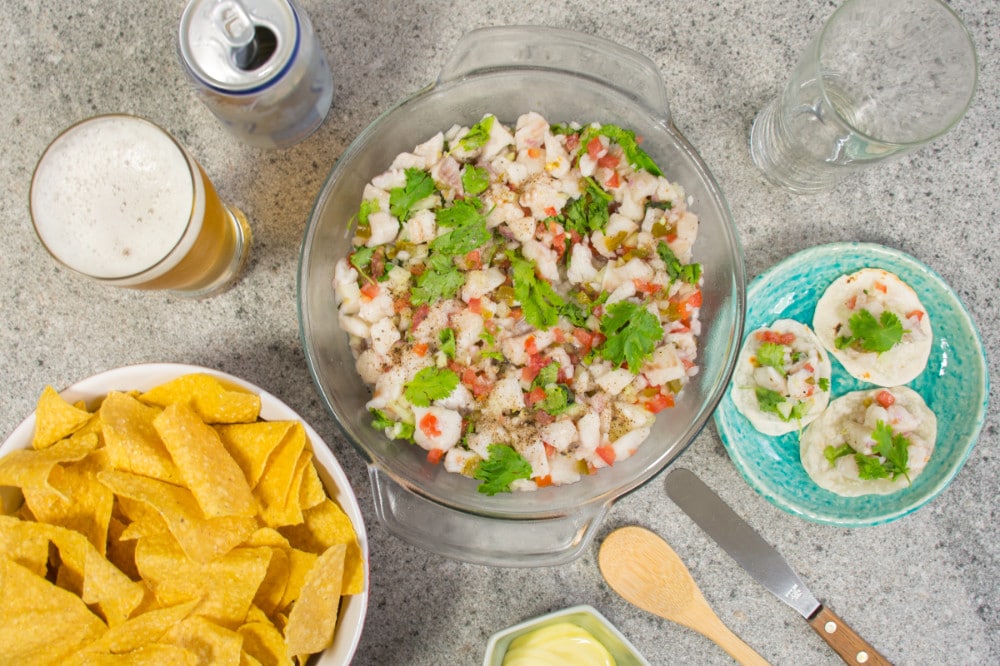 Bowl Of Tilapia Ceviche With Hot Sauce