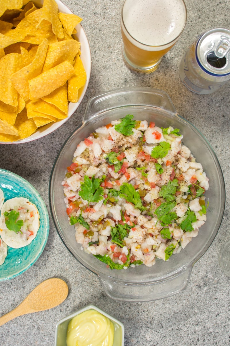 Ceviche With Peruvian Beer Corn Chips And Sauce