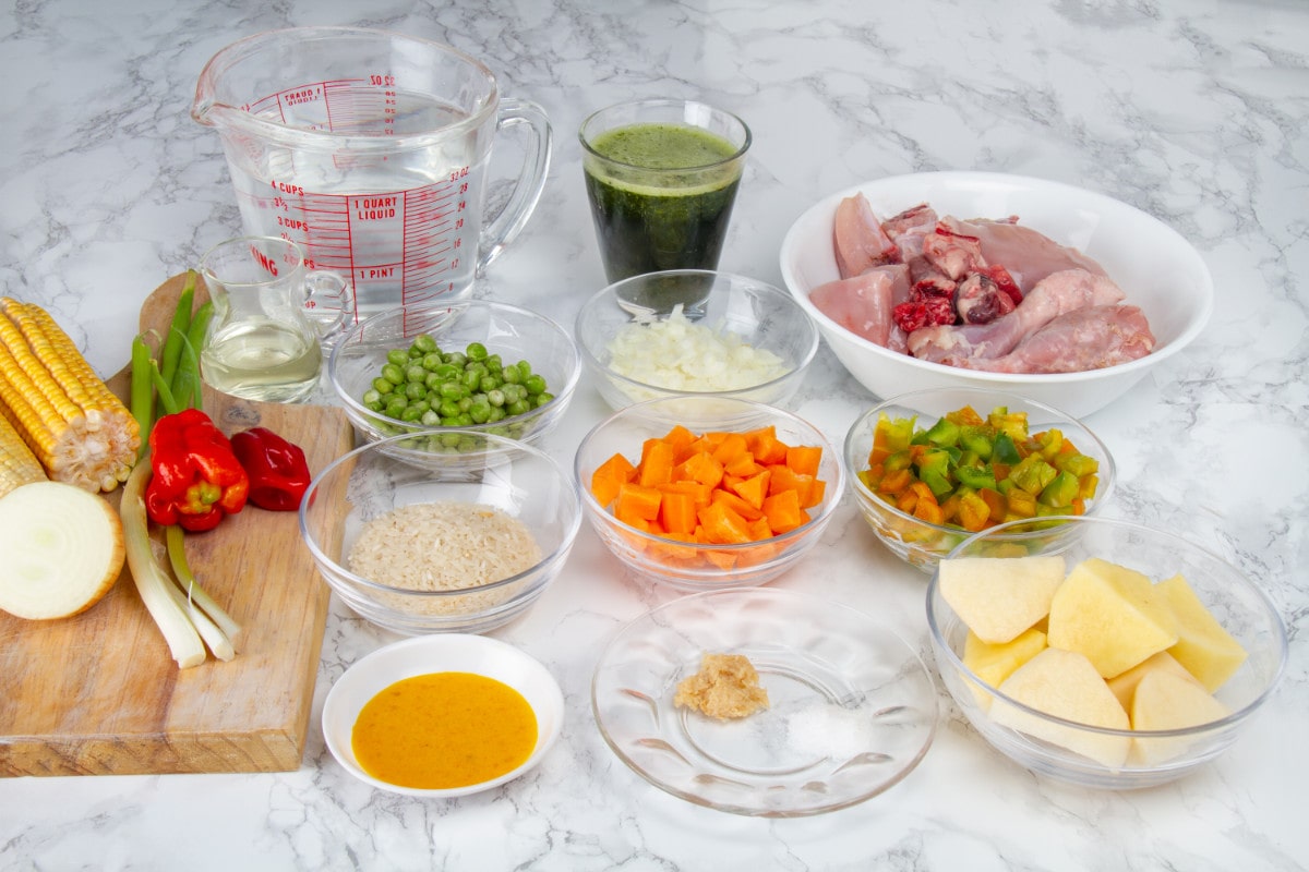 Ingredients For Aguadito De Pollo Peruvian Green Chicken And Rice Soup