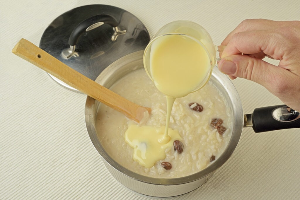 Step 6 Add Condensed Milk To Rice Pudding