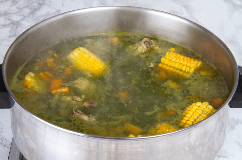 Step 6 Cilantro Mixture Chicken Corn Vegetables In Pot