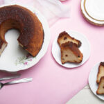 Golden Brown Baked Bread Pudding With Slices On Plates