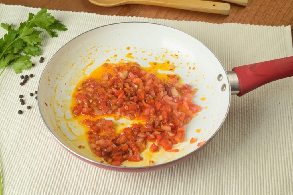 Step 3b Fried Onions Tomatoes Peppers In Pan