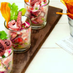 octopus ceviche with fried plantains