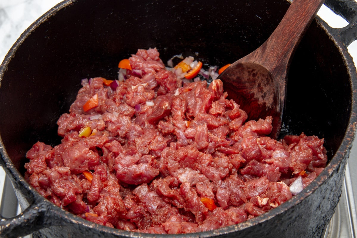 step 7 add seasoned ground beef