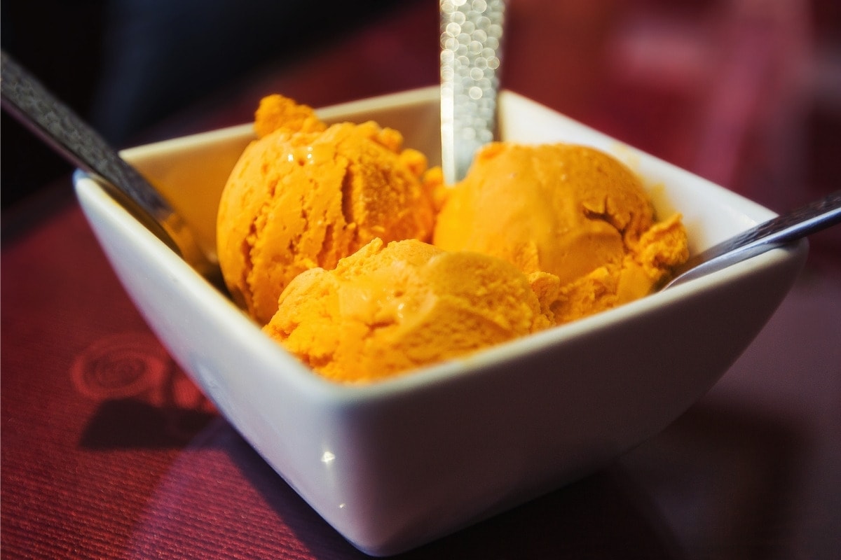 lucuma ice cream scoops in bowl