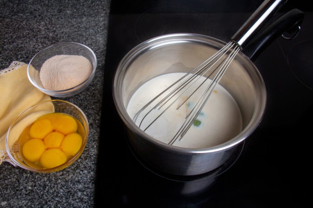step 1 milk lemon vanila in pan