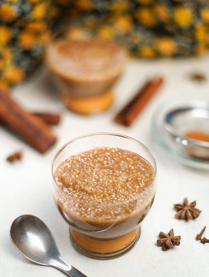 glass bowl of quinoa pudding dessert