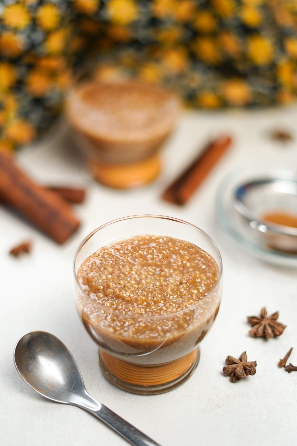 glass bowl of quinoa pudding dessert