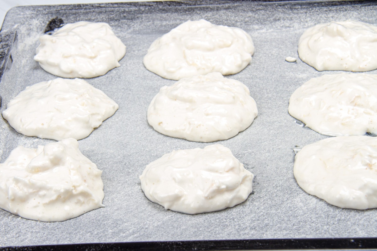 cocada batter balls on baking tray