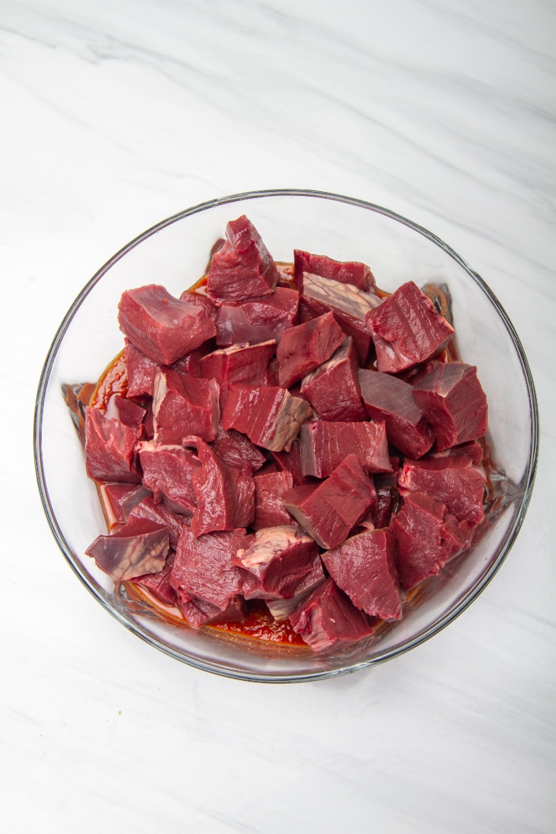 step 4 put meat pieces in medium bowl with marinade ingredients
