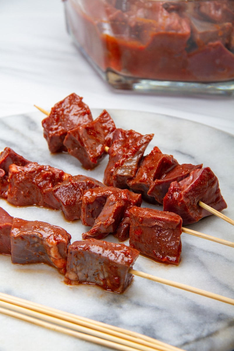 step 5 dip beef skewers in water