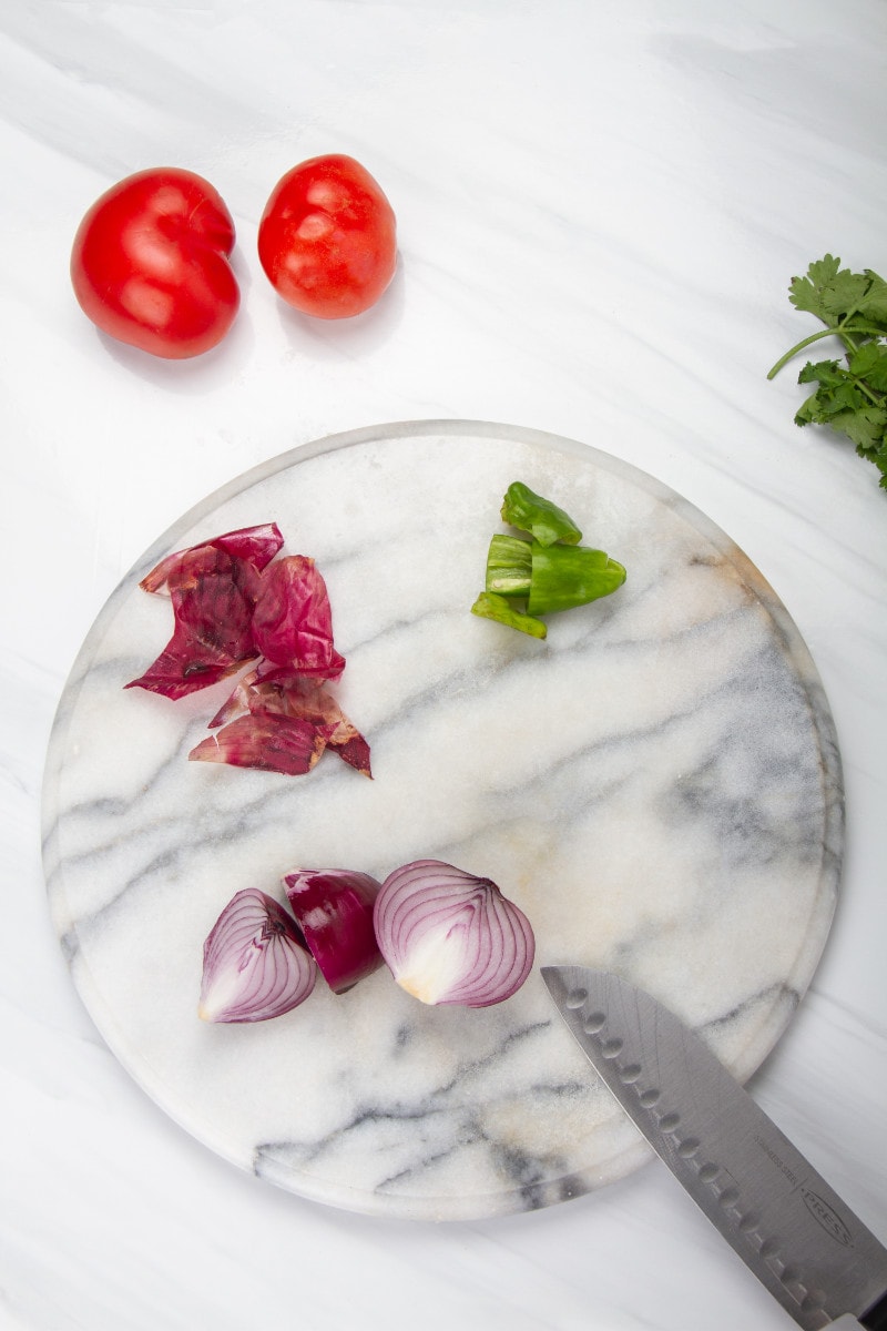 step 4 chop red onion and chili peppers