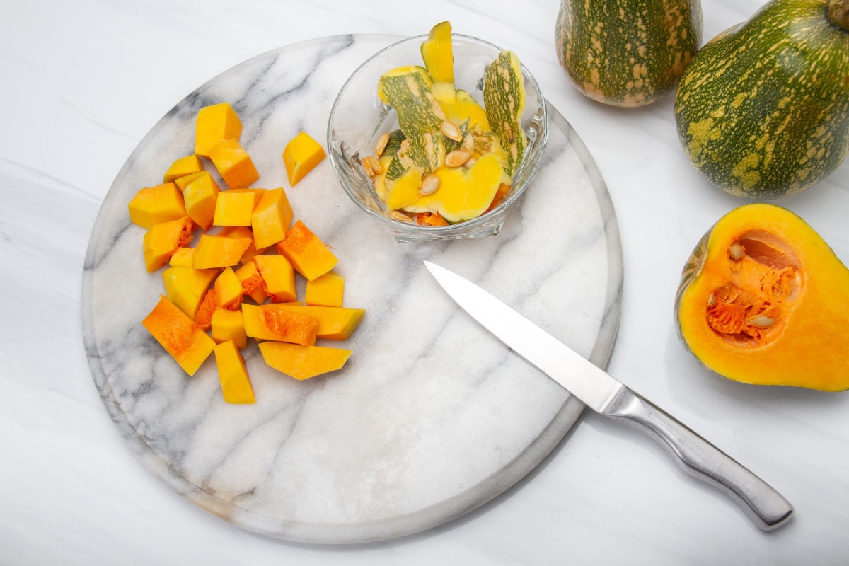 step 1 cut squash zapallo into cubes