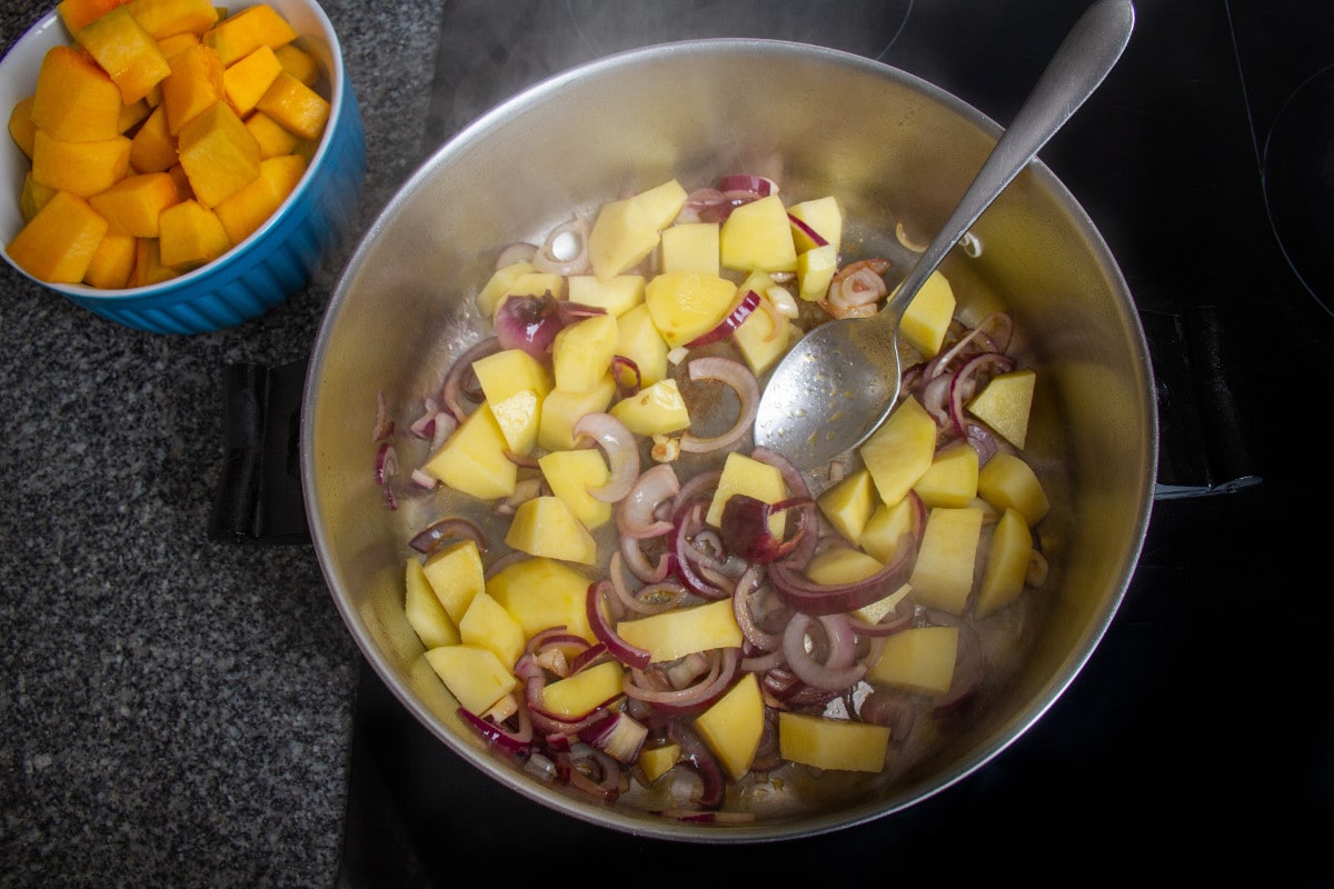 step 5 add potato cubes to pot