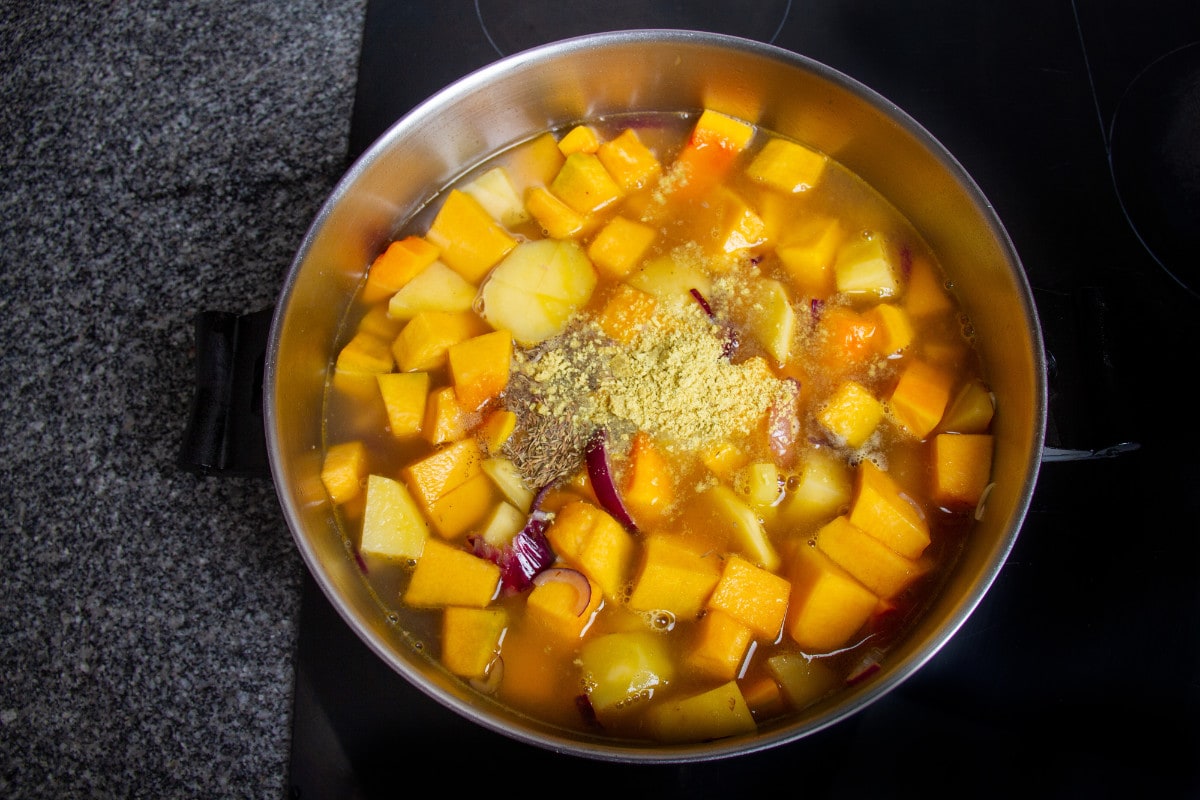 step 7 add chicken stock bouillon cube