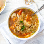 bowl of peruvian quinoa soup with chicken