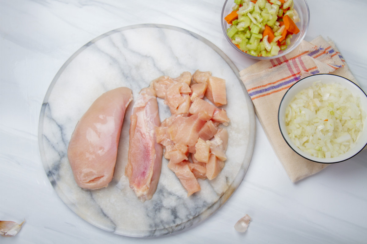 step 4 chop boneless chicken breasts