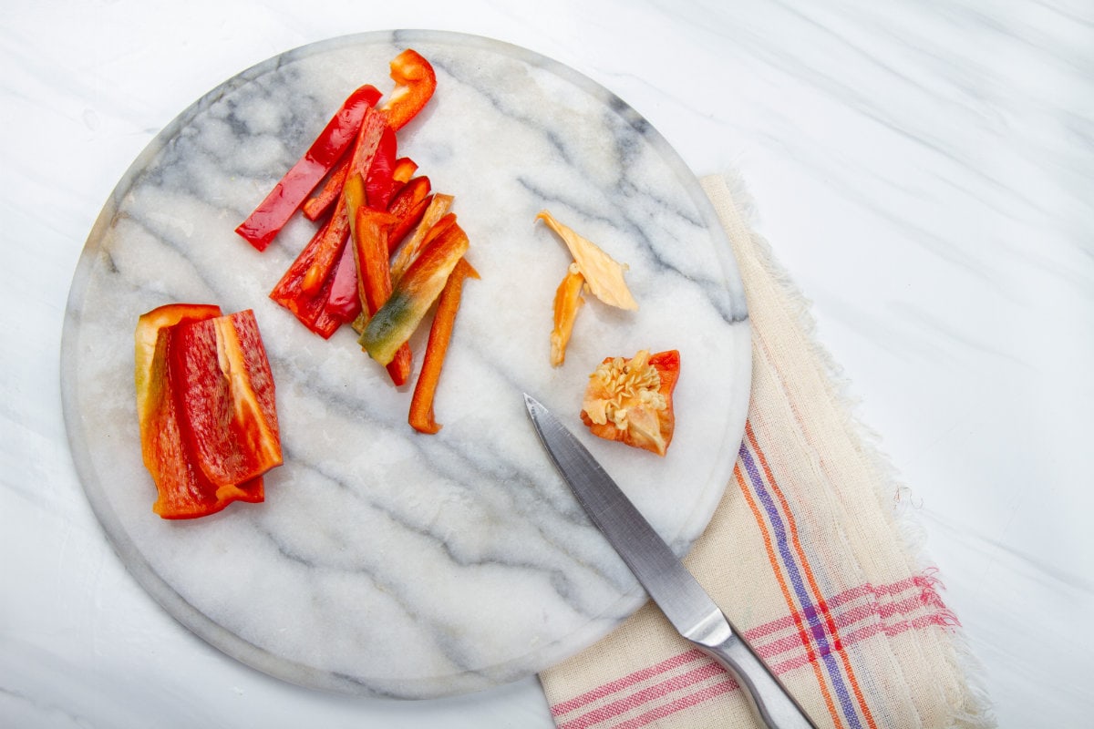 step 4 remove seeds and veins from pepper