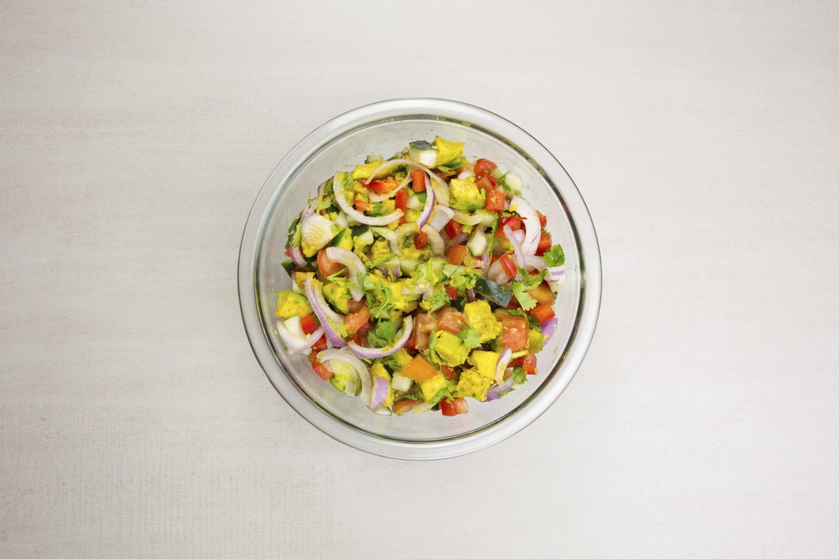 step 2 mix with ripe avocado and onion in bowl