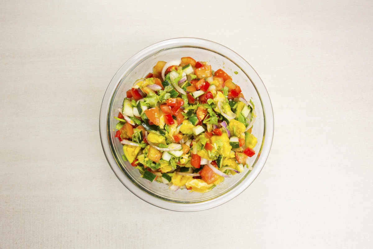 step 6 add dressing to fresh vegetables