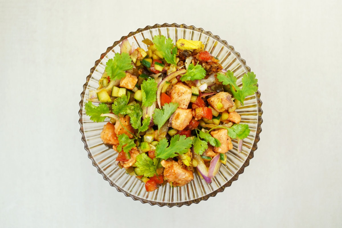 step 7 present ceviche in bowl with garnish