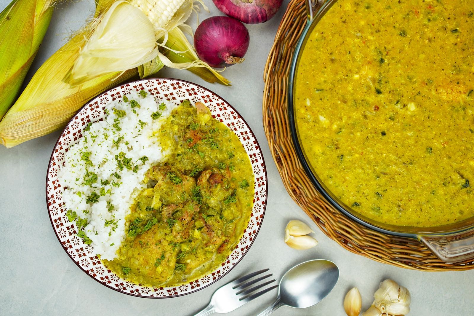 pepian de choclo stew with rice