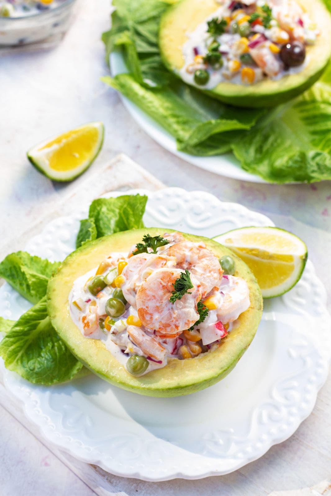 peruvian stuffed avocado with shrimp seafood dish