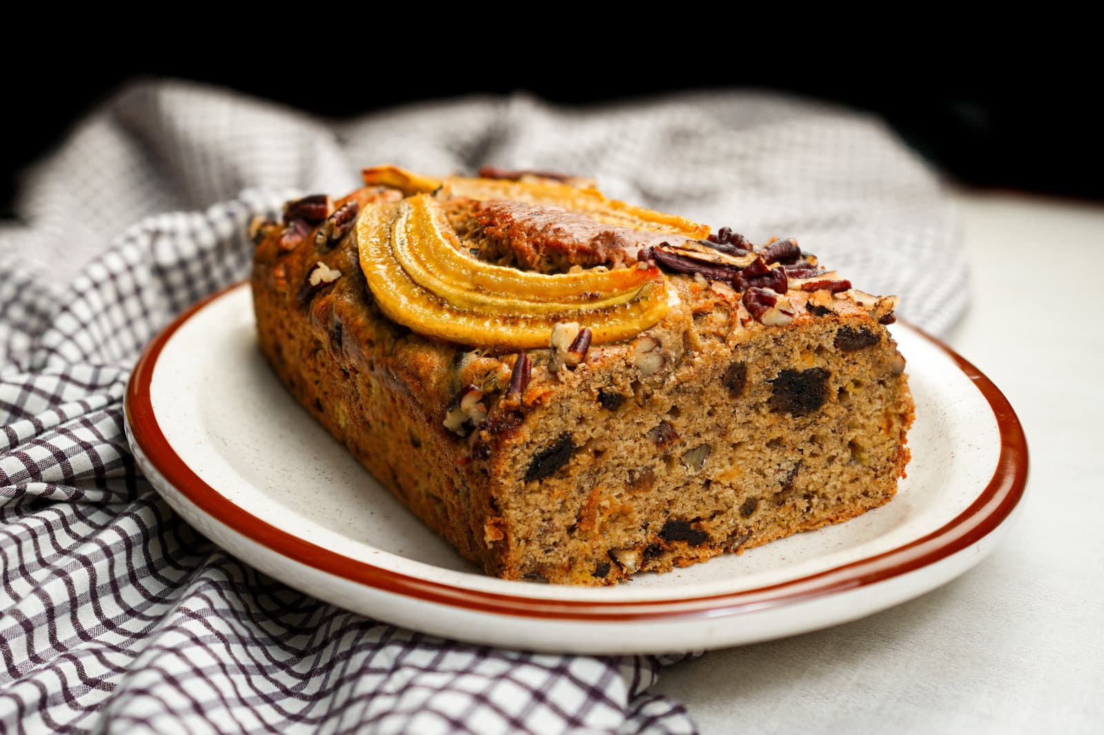 Slice of Peruvian banana bread on a plate