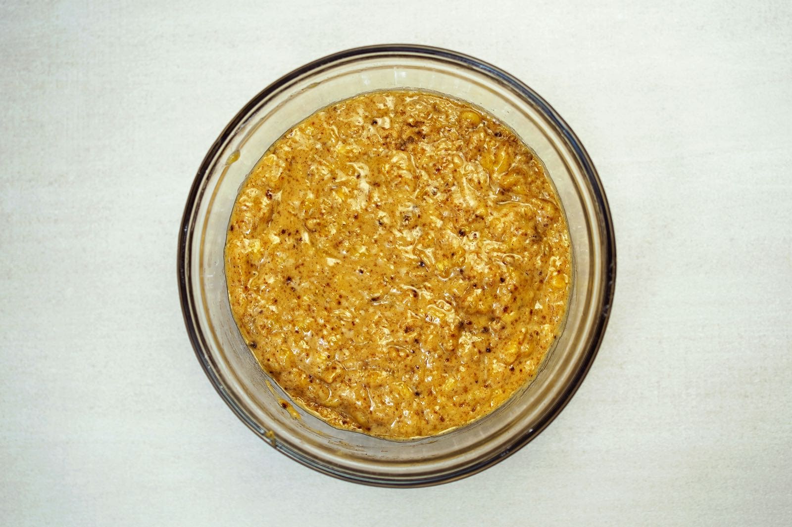 Combining banana and dry ingredients for a recipe