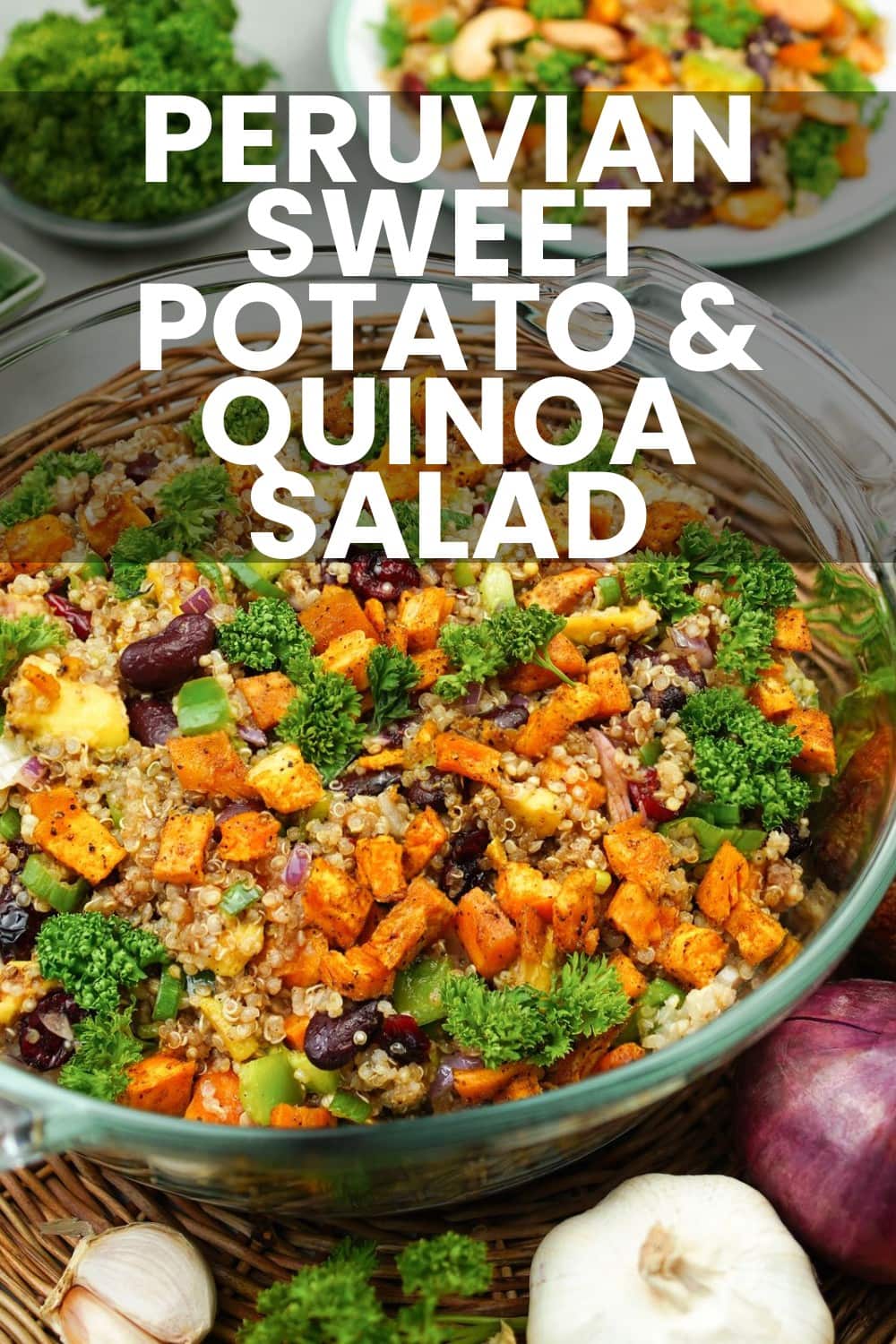 Colorful Peruvian quinoa sweet potato salad recipe